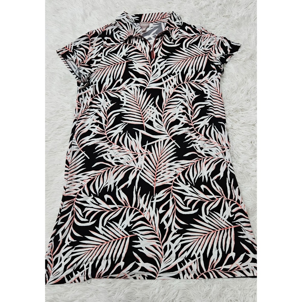 Chicos Womens Palm Leaf Print Quarter Zip Stretchy Athleisure Dress Sz 3/XL